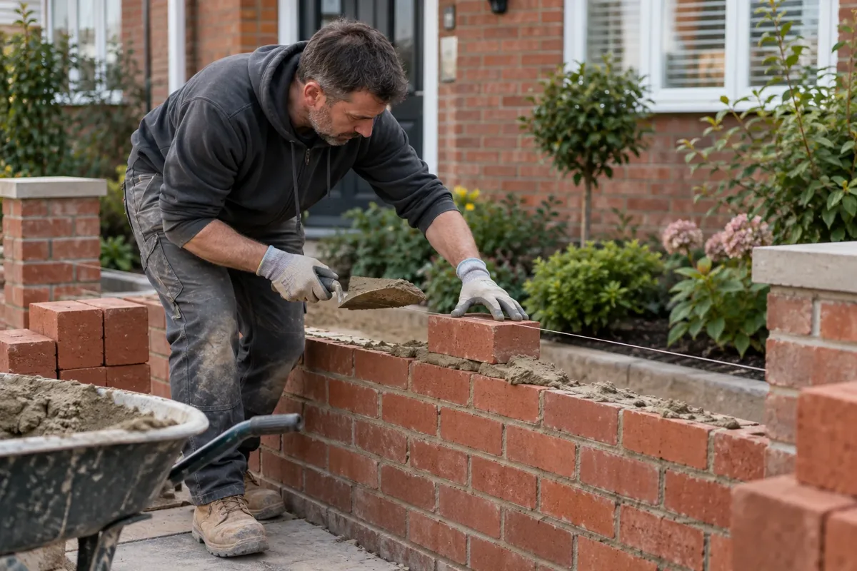 Brick wall construction work
