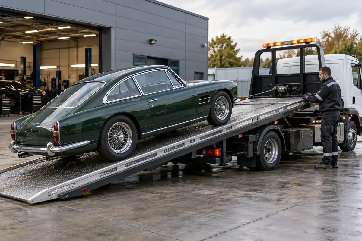 Non-running car being winched onto a recovery truck